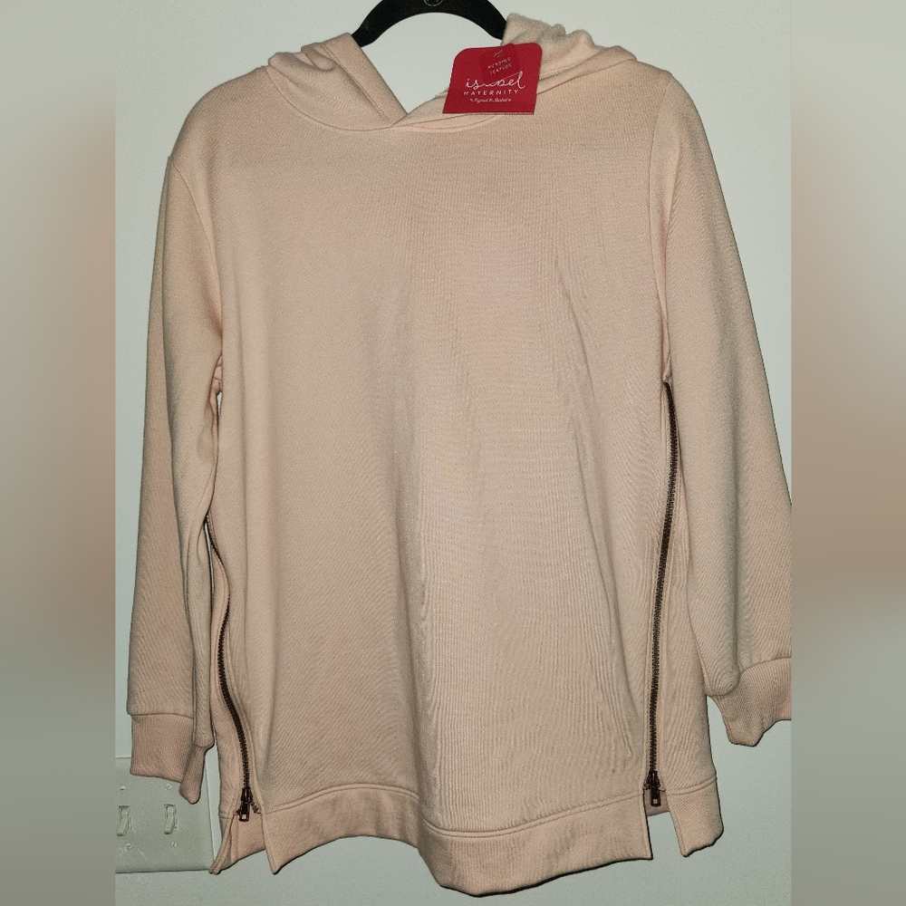 NWT ISABEL Maternity Nursing Hooded Sweatshirt With Zipped Sides Pink Size Small